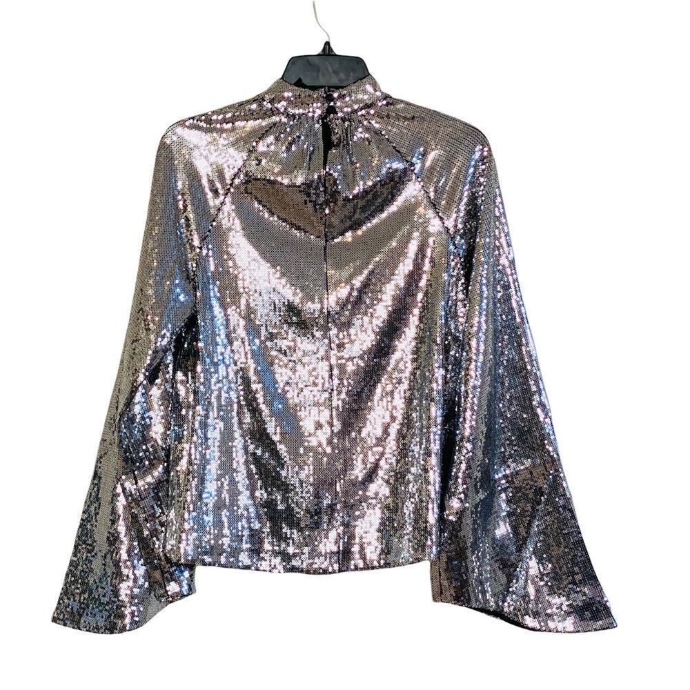 RtA Tennessee Peasant Silver Sequin Bell Sleeve Top Sz XS NWT - Picture 8 of 16